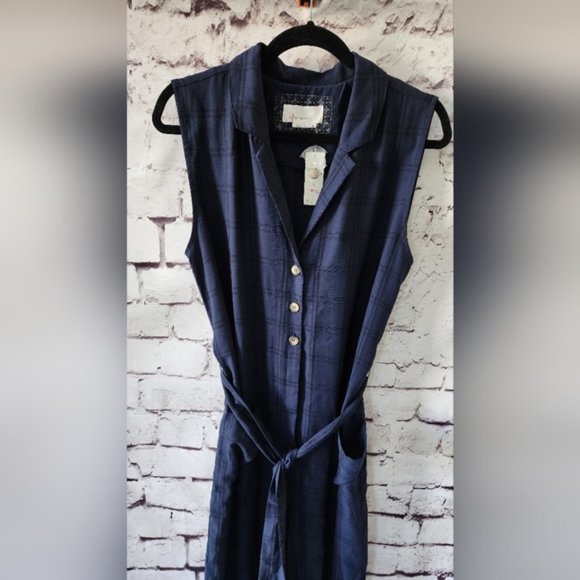 Anthropologie Jumpsuit Brielle Plaid Collar Button Sleeveless Blue - Size M NWT - Picture 12 of 12